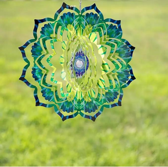 VP Home Emerald Mandala Kinetic Wind Spinner for Yard and Garden Wind Spinner Outdoor Metal Large Hanging Mandala Decor 3D Garden Art Wind Sculpture Spinners Kinetic Art Yard Decor Lawn Ornament by GreenHaven Gardens
