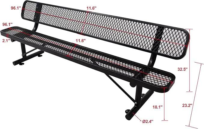 8 FT Heavy Duty Metal Park Bench for Outside, Black Bench with Backrest,4-6 Person Seat, Outdoor Commercial Metal Mesh Benches for Shopping Mall, Lawn, Park, Deck, Garden, Patio, Porch by GreenHaven Gardens