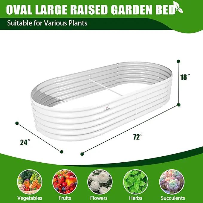 A ANLEOLIFE 6X2X1.5 ft Galvanized Raised Garden Beds Outdoor, Oval Round Metal Planter Box for Planting Vegetables Flowers Herb, Anti-Rust & Easy-Setup, Antique White by GreenHaven Gardens