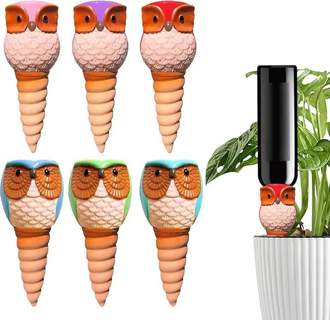 Hunthawk Plant Watering Stakes Owl, Self Watering Spikes Automatic Terracotta Spiral Devices with Irrigation Watering System for Outdoor Indoor Plants 6 Pcs by GreenHaven Gardens