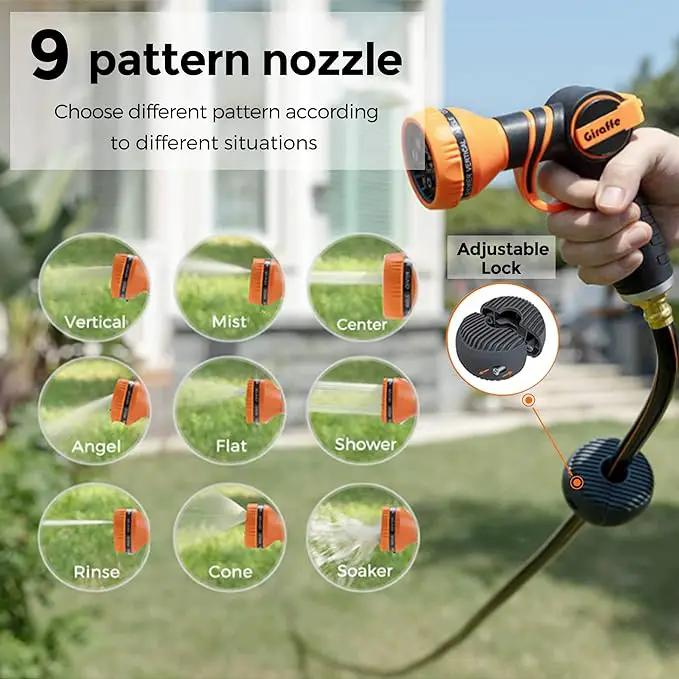 Giraffe Tools Metal Retractable Hose Reel 130 FT Wall Mounted Heavy Duty Hose Reel with 9 Pattern Nozzle 180 Deg Swivel, Metal Bracket Any Length Lock (1/2 130FT PRO, Dark Grey) by GreenHaven Gardens