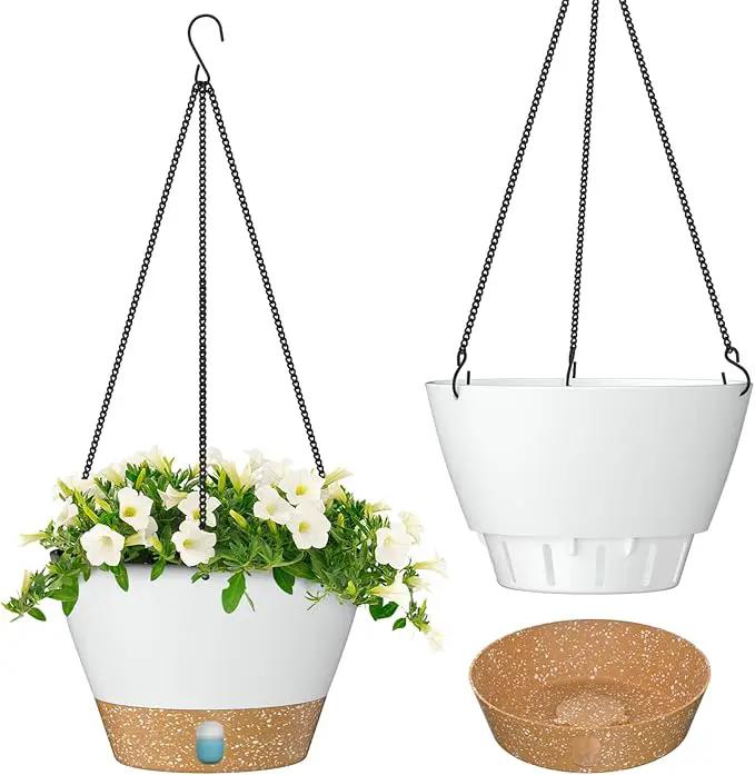 ZMTECH Hanging Planters for Indoor Plants Set of 2 Self Watering Hanging Pots Hanging Baskets Hanging Flower Pots for Outdoor Hanging Plants(8 Inch, White) by GreenHaven Gardens