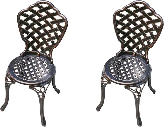 Outdoor Dining Chair Cast Aluminum Patio Chairs Set of 2 All-Weather Patio Dining Chair with Adjustable Feet for Backyard Garden (Slanted Grid Round Chair) by GreenHaven Gardens