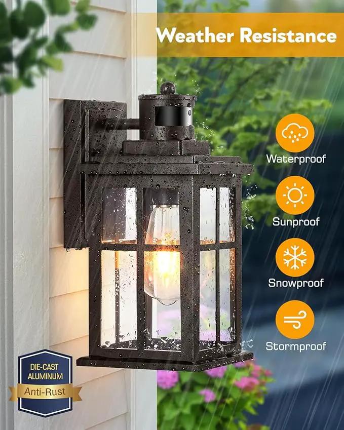 Outdoor Motion Sensor Light, 2 Pack Outside Sconce, Bronze Motion Sensor for Outside, Anti-Rust, Outdoor Light Fixture with Tempered Clear Glass for House, Garage,Entryway, Waterproof by GreenHaven Gardens