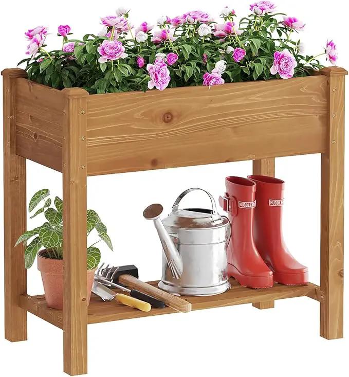 FILWH Raised Garden Bed with Legs Elevated Wooden Planter Box Stand Large Planter Stand Box for Fruits Vegetables Flowers with Divider with Bag - 34x18x30.5IN（Brown） by GreenHaven Gardens