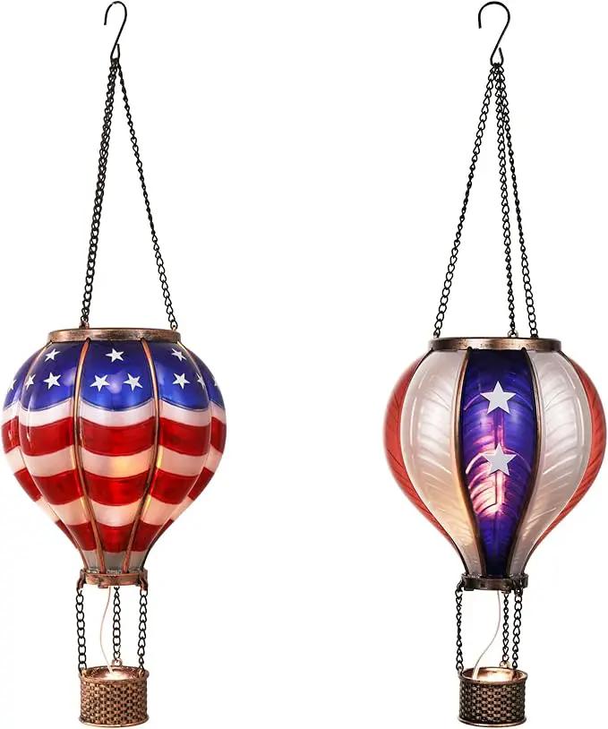TERESA'S COLLECTIONS America Fourth of July Decorations, Hot Air Balloon Solar Lantern for Garden Decor,Gifts for Women + Memorial Day 17.7'' Hot Air Balloon Solar Lantern by GreenHaven Gardens