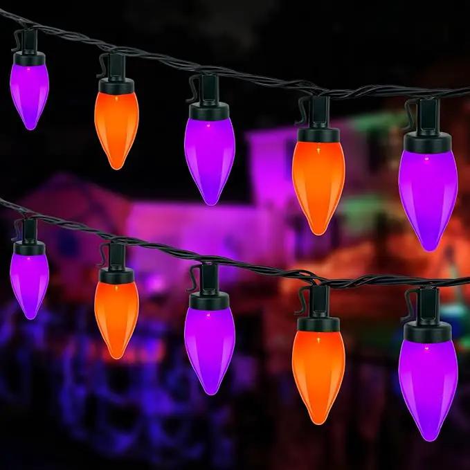 26FT LED Halloween Lights Outdoor, C7 Orange and Purple Halloween Stirng Lights with 50 LED Bulbs, Plug-in Outdoor Halloween Decorations Lights Waterproof for Halloween Patio Outdoor Party Yard Garden by GreenHaven Gardens