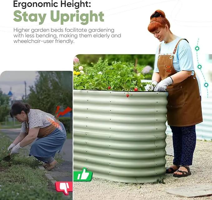 KING BIRD Raised Garden Bed 2.85 ft Tall 9 in 1 Galvanized Planter Garden Box Outdoor for Gardening, Deep Root Vegetables, Flowers 78.7X23.6X34.2 in, Light Green by GreenHaven Gardens