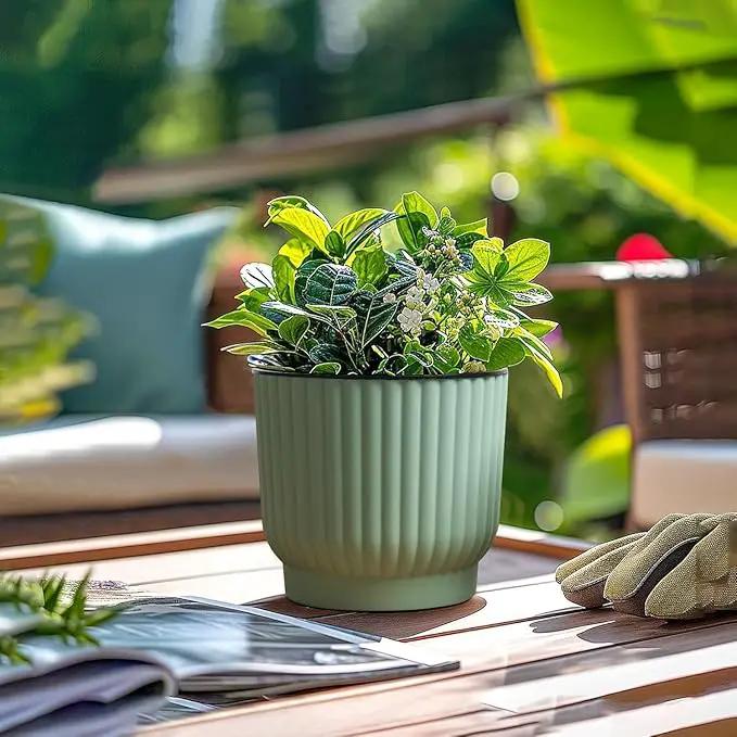 T4U 6 Inch Self Watering Pots for Indoor Plants, 6 Pack Planters for Indoor Plants, Durable Plastic Mint Green Pots for Indoor Plants, African Violets, Flower by GreenHaven Gardens
