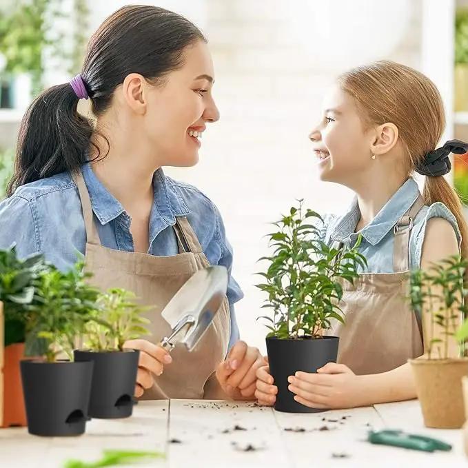 7/6.5/6/5.5/5/4 inch Self Watering Pots for Indoor Outdoor Plants, 6 Pack Plastic Flower Planters with Drainage Holes and Removable Saucers, Plant Pots with Wicking Rope, Modern Decor, Black by GreenHaven Gardens