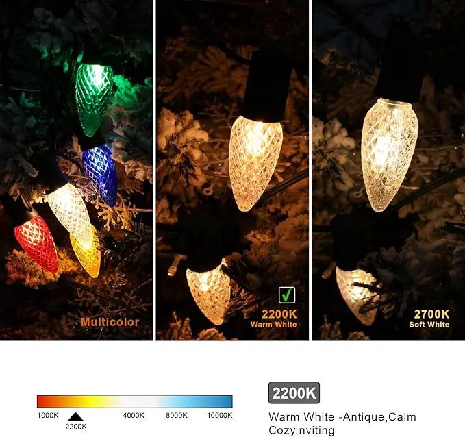100Pack C9 Christmas LED Light Bulbs, Strawberry Replacement Bulb 2200K Warm White Shatterproof & Waterproof Outdoor String Light Bulbs, E17 Candelabra Base Edison Bulbs for Holiday Decoration by GreenHaven Gardens