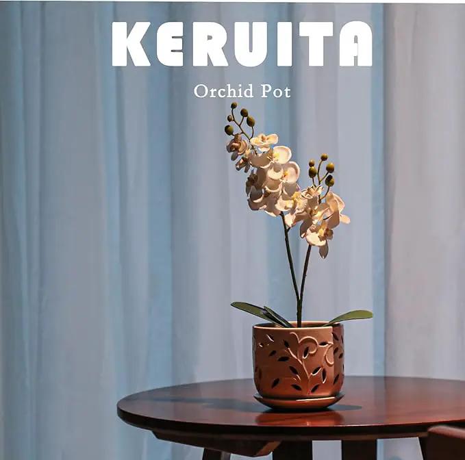 KERUITA Orchid Pots with Holes,6 inch + 5 inch Ceramic Planters Set of 2 with 2 Bottom Tray, Enhanced Drainage and Ventilation,White Flower Pots for Indoor/Outdoor Plants for Repotting by GreenHaven Gardens