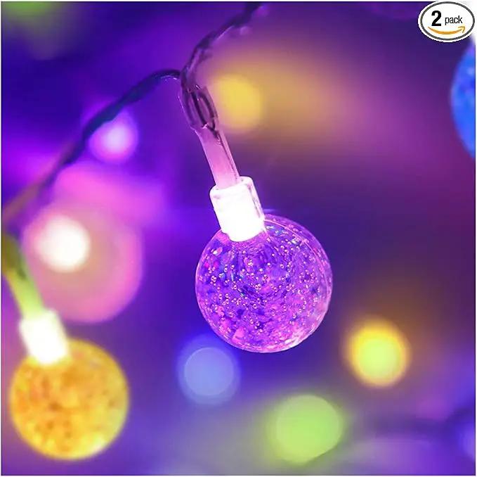 Coloured Globe String Lights Battery Operated，2 Pack 26.2FT 60 LED 16 Colour Changing Water Proof Crystal Ball Outdoor String Lights with Remote Control for Home, Patio,Party, Christmas, Garden Decor by GreenHaven Gardens