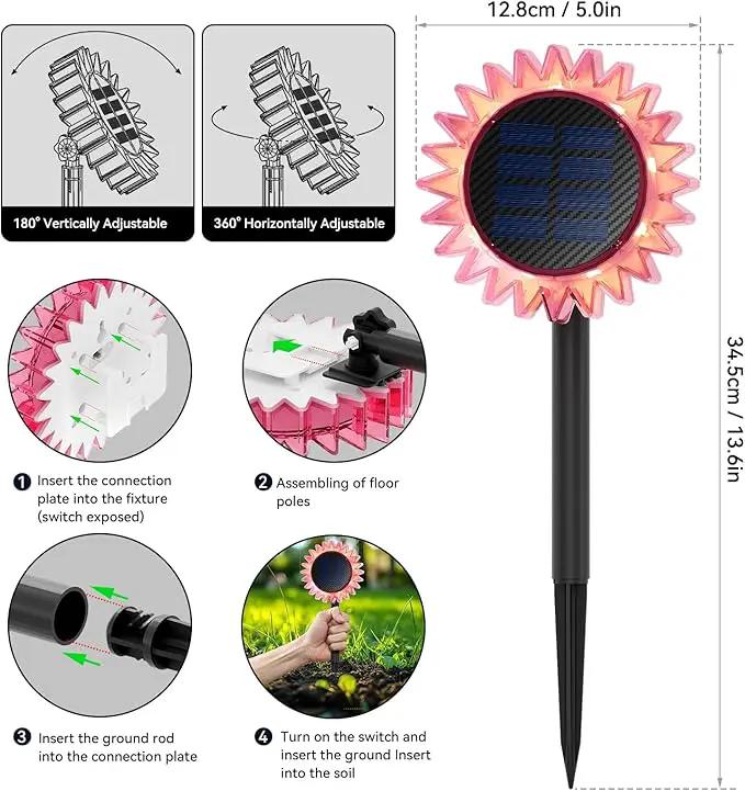 Outdoor Solar Lights, 2 Pack Led Solar Sunflower Lights, Stake/Wall 2-in-1 Waterproof Solar Garden Lights for Yard, Landscape, Fence, Patio, Driveway, Pathway, Backyard Decoration (Warm White) by GreenHaven Gardens