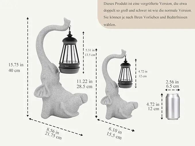 Statue Decoration, Figurine, Lawn Statue, Sculpture Ornament, Animal Figurine - Elephant Resin Statue with Lantern (Hand-JD Face Upward-JD) by GreenHaven Gardens