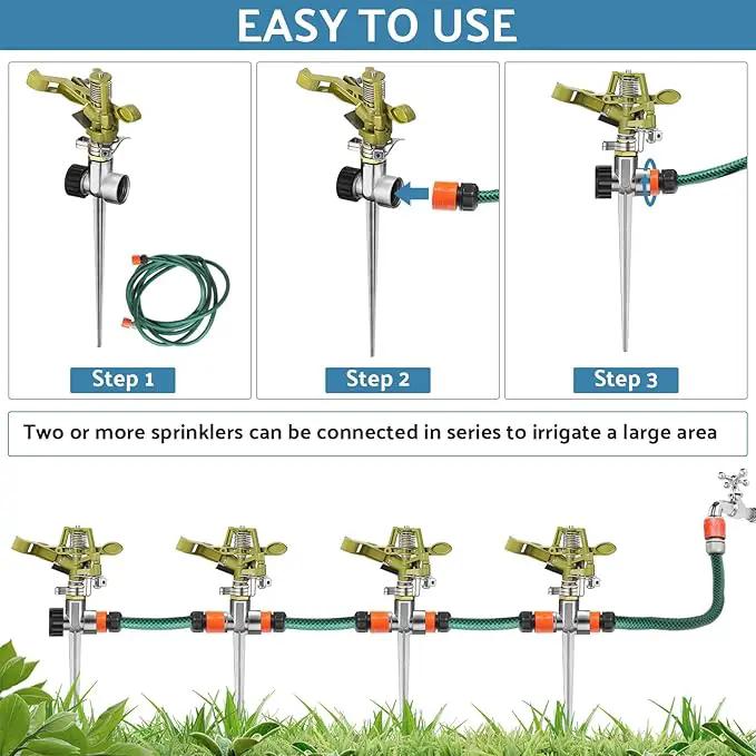 Chengu 4 Set Zinc Alloy Water Sprinklers Heads for Lawns Yard Heavy Duty Adjustable 360 Degree Watering Impact Pulsating Garden Sprinklers Multipack for Large Area Irrigation by GreenHaven Gardens