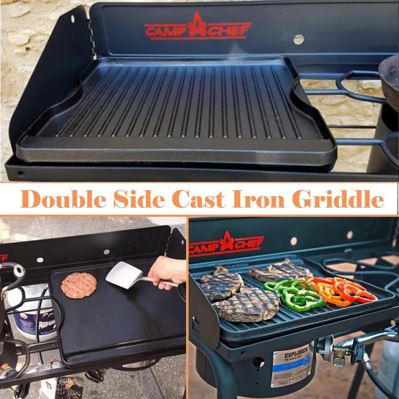 2-in-1 Reversible 14” x 16” Pre-Seasoned Cast Iron Cooking Griddle for Gas Stove/Charcoal/Electric/Propane/Gas Grill, Flat Griddle Top Plate for Camping Tailgating by GreenHaven Gardens