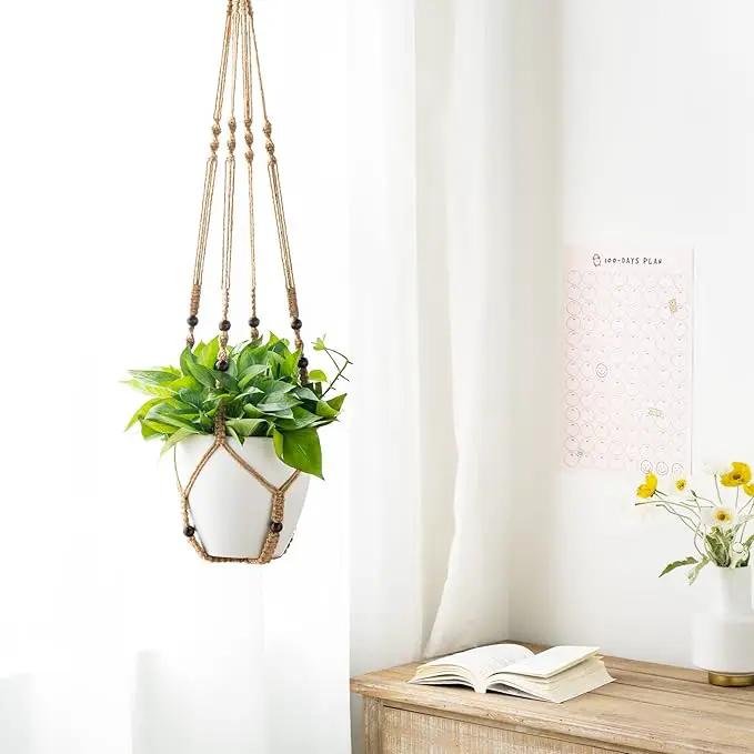 Mkono 43 Inch Macrame Plant Hanger Large for up to 12 Inch Pot Extra Long Hanging Plant Holder No Tassels Hanging Planter Basket with Wood Beads for Indoor Outdoor Home Decor, Brown by GreenHaven Gardens