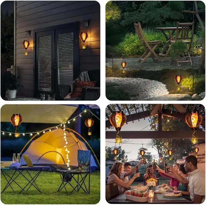 Solar Hot Air Balloon Lantern with Flame Flickering LED Metal Star Moon Hot Air Balloon Solar Lantern Outdoor Waterproof Hanging Outdoor Light for Garden,Yard,Porch Mother Day Gift for Women by GreenHaven Gardens