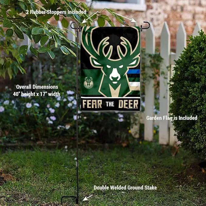 WinCraft Milwaukee Bucks Fear The Deer Garden Flag and Pole Stand Holder by GreenHaven Gardens