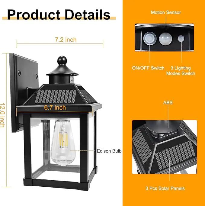 Solar Wall Lights Outdoor, Dusk to Dawn Solar Sconces, Motion Sensor Porch Lights Waterproof with 3 Lighting Modes, Exterior Wall Lantern Outside for Patio Garage Entryway Garden Shed by GreenHaven Gardens