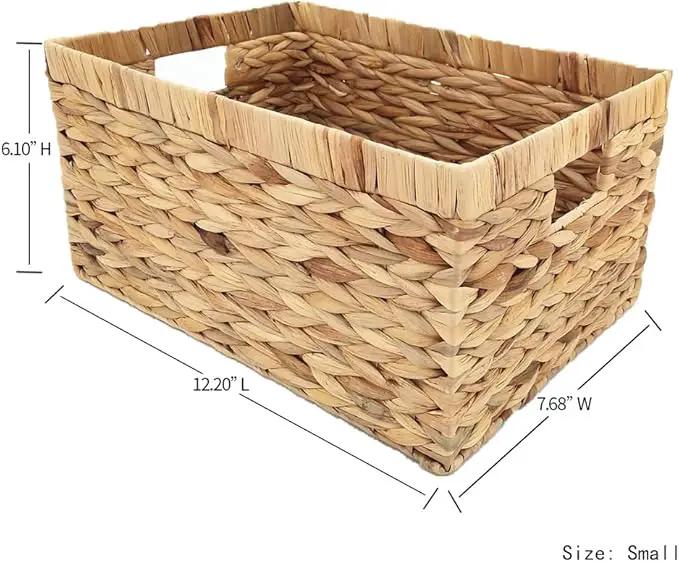 Basket Box Woven Natural Water hyacinth Rectangular with Handle,Kingwillow.(Small) by GreenHaven Gardens