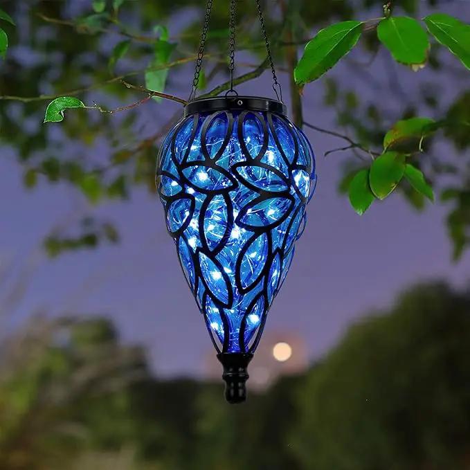Outdoor Plastic Solar Hanging Lantern, 15 Cool White LEDs Twinkle Effect Tear-Shaped Hanging Lantern Decor Garden Decorative Solar Lights for Backyard, Patio and Lawn by GreenHaven Gardens