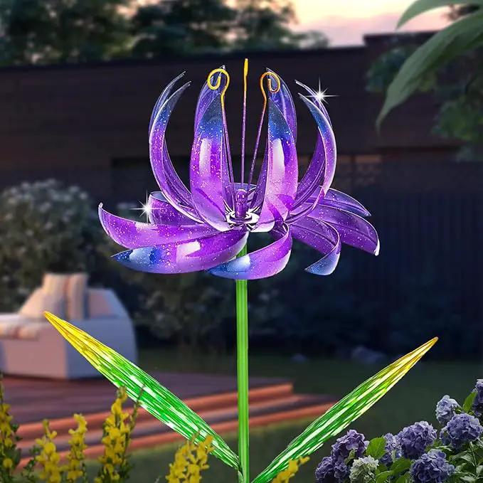 Wind Spinners Lotus Flower Windmills for Outside 47 inch Metal Wind Sculptures Outdoor Garden Decor Garden Gifts for Mom Women for Patio Lawn Decorations Yard by GreenHaven Gardens