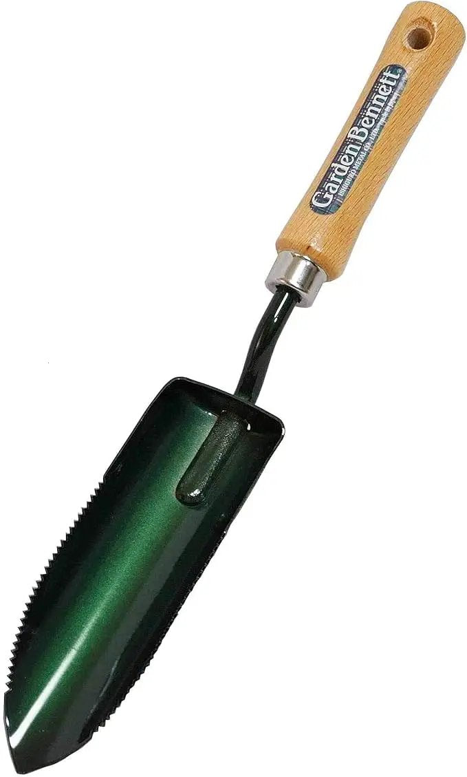 Garden Helper Narrow Garden Trowel Hand Tool, Garden Shovel Serrated Edge for Planting and Transplanting, Heavy Duty Japanese Steel Blade, Wood Handle, Made in Japan by GreenHaven Gardens
