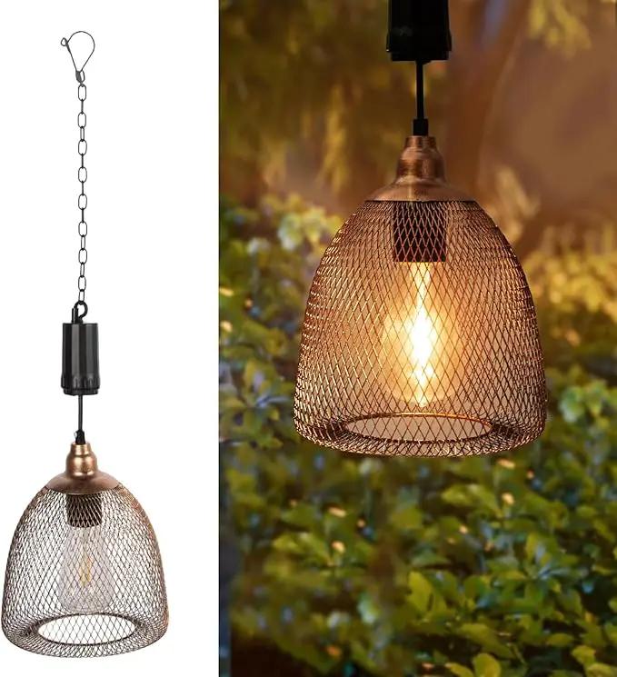 Battery Operated Hanging Light with 6 Hours Timer-Outdoor Indoor Pendant Chandelier Waterproof Lamp Lantern for Gazebo Porch Garden Patio Decorative Metal Warm White Bulb（Brown） by GreenHaven Gardens