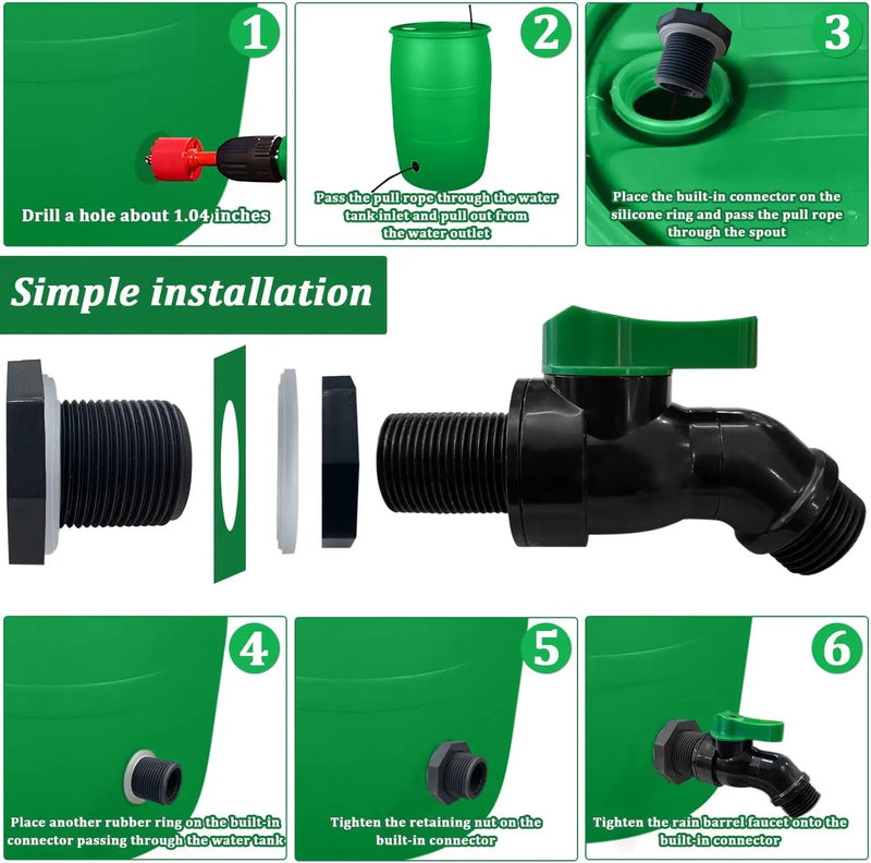 Plastics Rain Barrel Spigot Kit, High Flow Valve Core Water Tank Faucet+PVC Bulkhead Fitting,3/4 NPT to 3/4 GHT Rain Barrel Spigot for Plastic Bucket rainwater Drum Container Downspout Collector in by GreenHaven Gardens