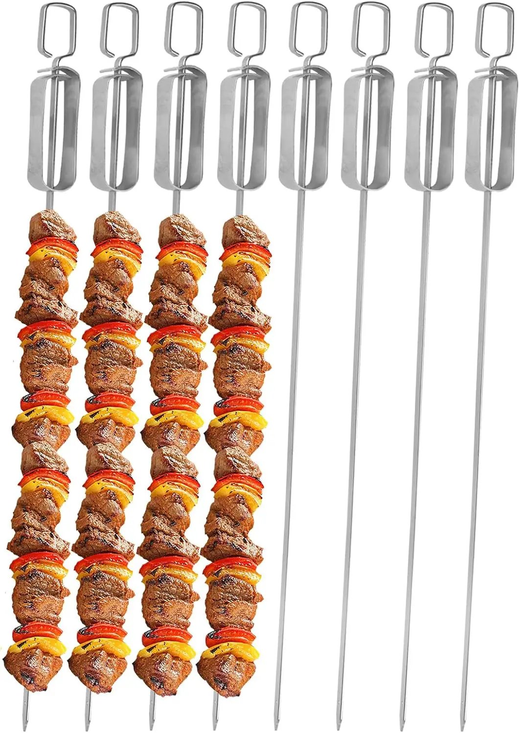 BBQ Skewers, Premium 304 Stainless Steel BBQ Skewers,15 Inch Heavy Duty Metal Kabob Sticks for Grilling, Reusable & Dishwasher Safe (Single fork8) by GreenHaven Gardens