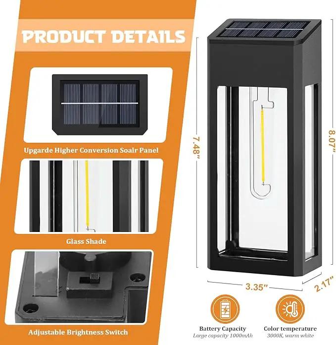 GOODFOEVER Solar Outdoor Lights Waterproof, 4 Pack Fence Lights Solar Powered with LED Bulbs, Metal Wall Lights for Garden Porch Patio Yard and Garage, Aluminum and Glass Shade (Wall Light 4 Pack) by GreenHaven Gardens