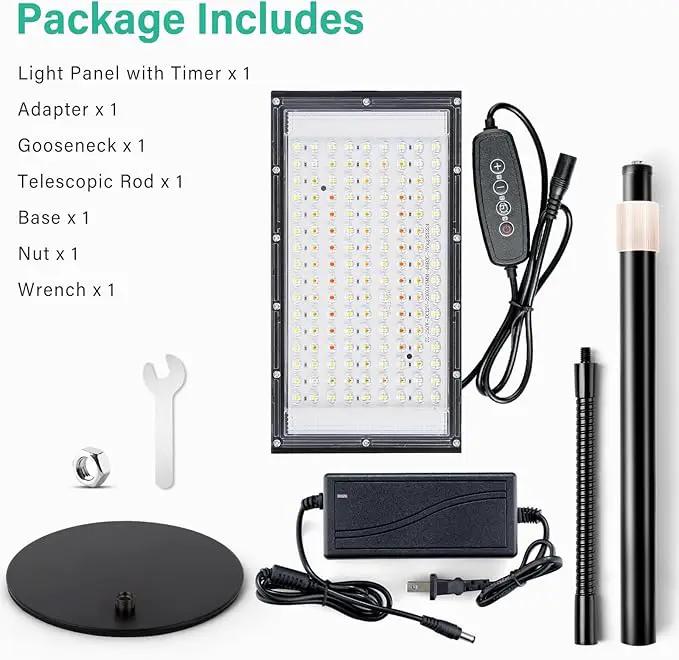 LBW Grow Light for Indoor Plants, 144 LED Full Spectrum Plant Light for Indoor Plants, Large Desk Grow Lamp with 4H/8H/12H Timer, 6-Level Brightness, Height Adjustable, Flexible Gooseneck by GreenHaven Gardens