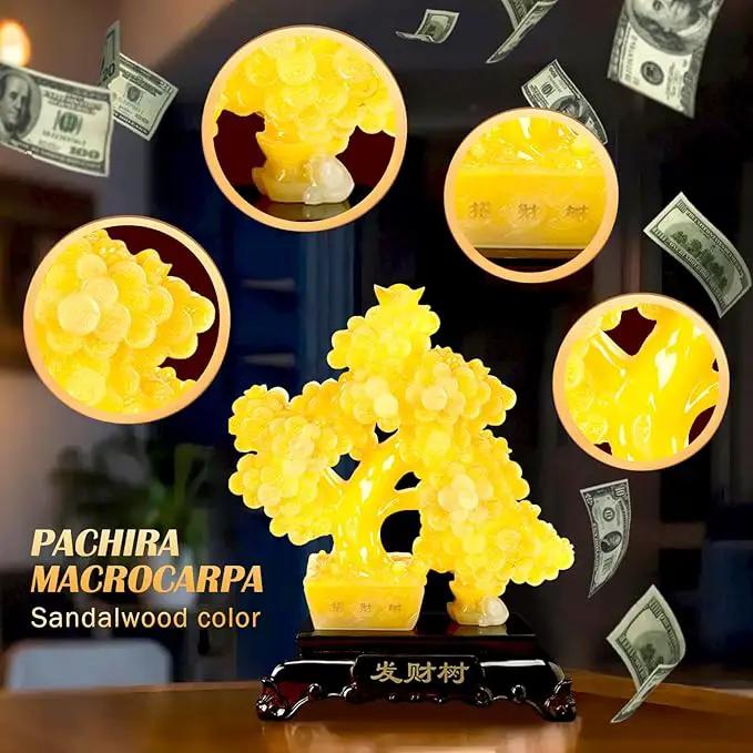 FENGSHUI-CAISHEN Top Resin Money Tree, Artificial Bonsai Tree, Handcrafted, Premium Quality, Feng Shui Gift for Abundance Luck and Success (Yellow) by GreenHaven Gardens