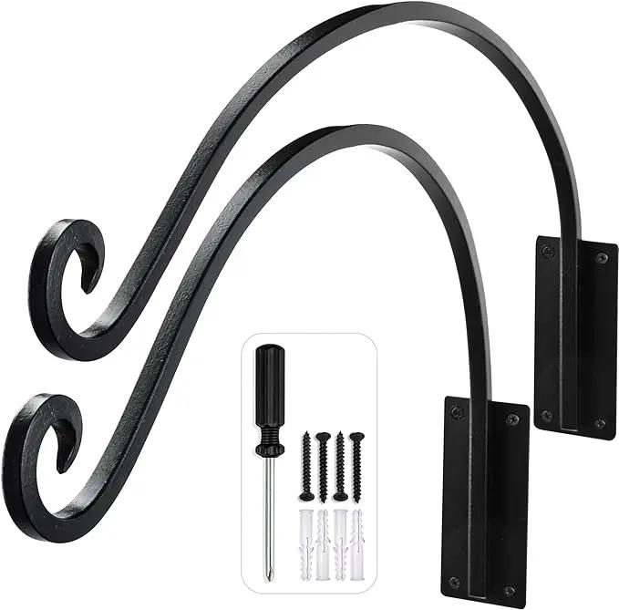 AJART Hanging Plant Hanger Outdoor: 2Pieces Bird Feeder Wall Hooks - 16-Inch Heavy-Duty Plant Bracket Hook for Hanging Flower Baskets by GreenHaven Gardens
