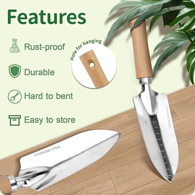 Garden Tool Set, 3 Pieces Gardening Kit with Garden Plant Twist Tie and Plastic Plant Tag, Stainless Steel Heavy Duty Garden Tools with Wooden Handle, Gardening Gifts for Women by GreenHaven Gardens