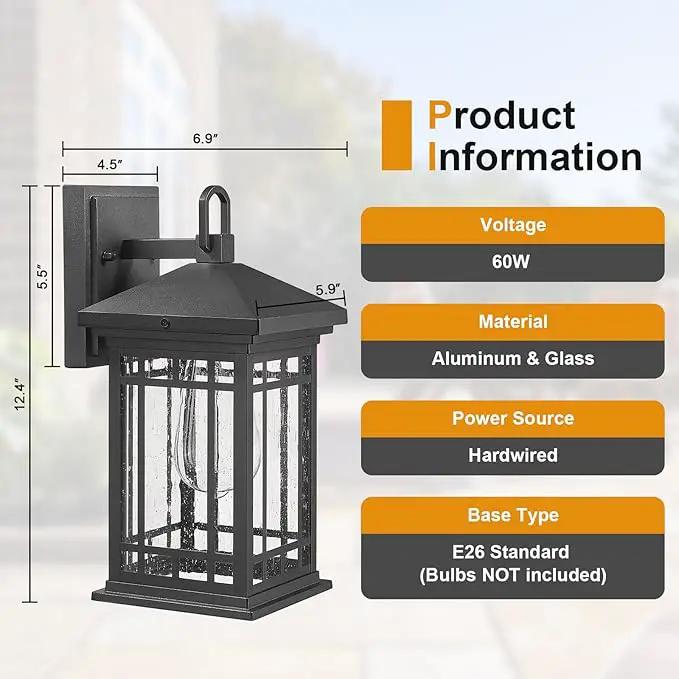 Outdoor Porch Lights Wall Mount, 12.4 Inch Outdoor Wall Lantern With E26 Sockets & Seeded Glass, Classic Exterior Lighting Fixtures, Waterproof Porch Light Fixtures For Garage (Bulbs Not Include) by GreenHaven Gardens