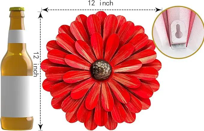 EASICUTI Red Metal Flowers Wall Decor Metal Wall Art Decorations Hanging For Indoor Outdoor Home Bathroom Kitchen Room Bedroom Living Room Garden Patio Porch 12 Inch by GreenHaven Gardens