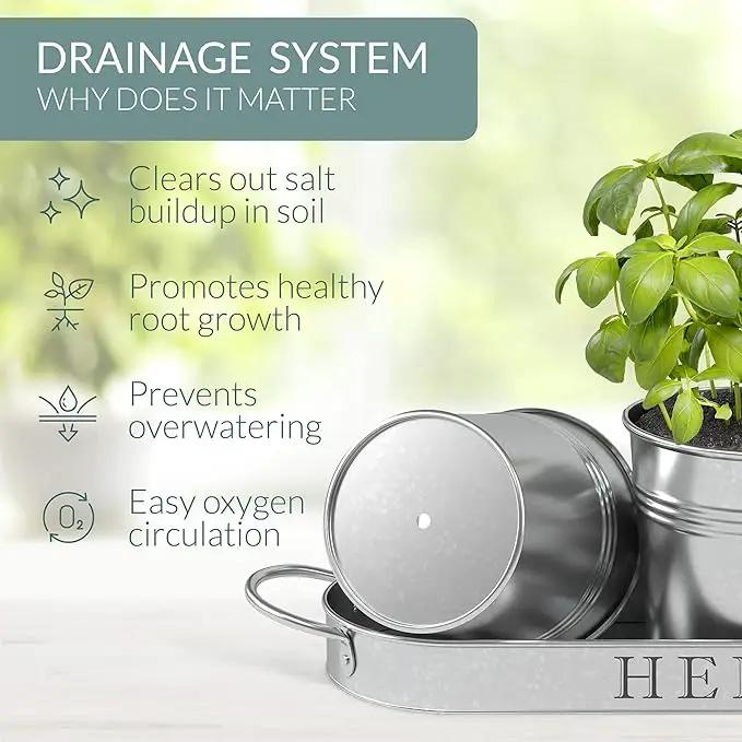 Barnyard Designs Indoor Herb Garden Planter Set with Tray, Metal Windowsill Plant Pots with Drainage for Outdoor or Indoor Plants, Set/3 (Galvanized) by GreenHaven Gardens