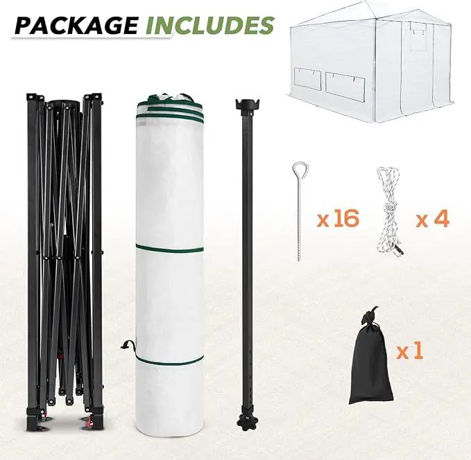 EAGLE PEAK 12x8 Portable Walk-in Greenhouse, Pop-up Indoor Outdoor Garden Green House, Zippered Doors and Windows, Heavy Duty Woven PE Cover, White by GreenHaven Gardens