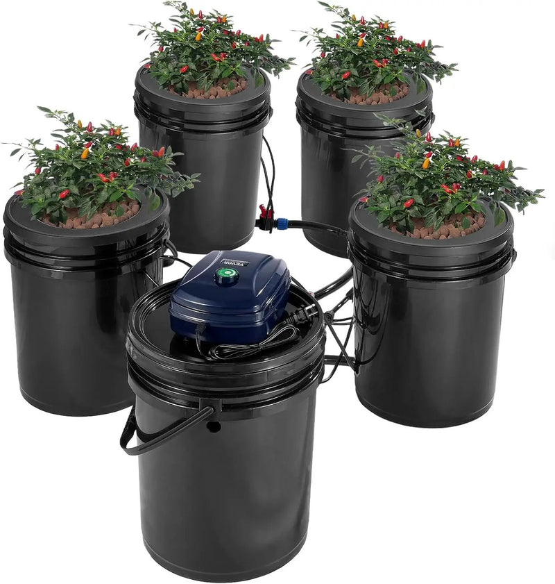 VEVOR RDWC Hydroponics Grow System, Hydroponic Growing Kit with Top Drip, Recirculating Deep Water Culture 4 Buckles and 1 Reservoir, with Air Pump and Water Level Device for Leafy Vegetables by GreenHaven Gardens