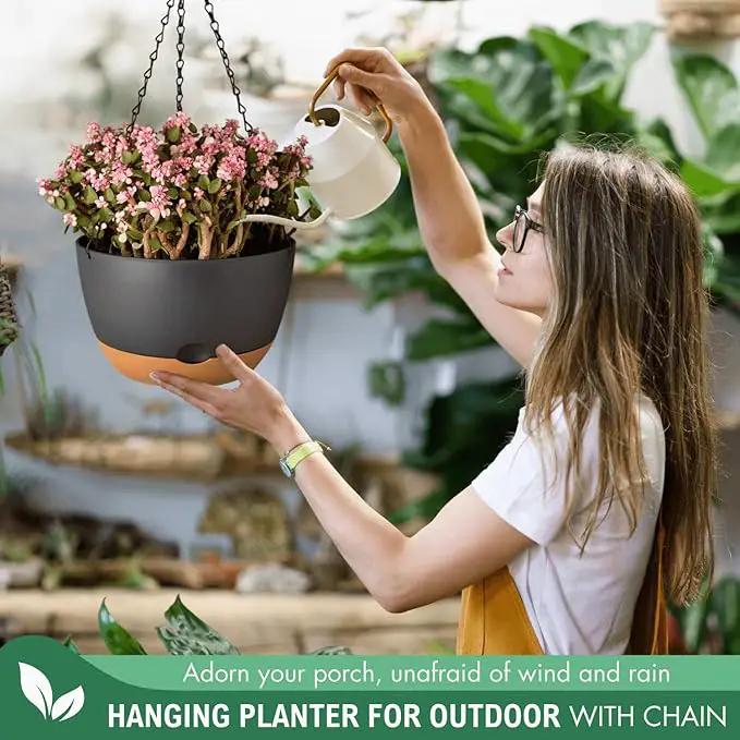 10 Inch Hanging Planters for Indoor Plants,Set of 2 Hanging Pots for Plants with Self-Watering, Outdoor Hanging Plant Pot with Drainage and 2 Kinds of Hanging Baskets Hangers for Home Decor and Garden by GreenHaven Gardens