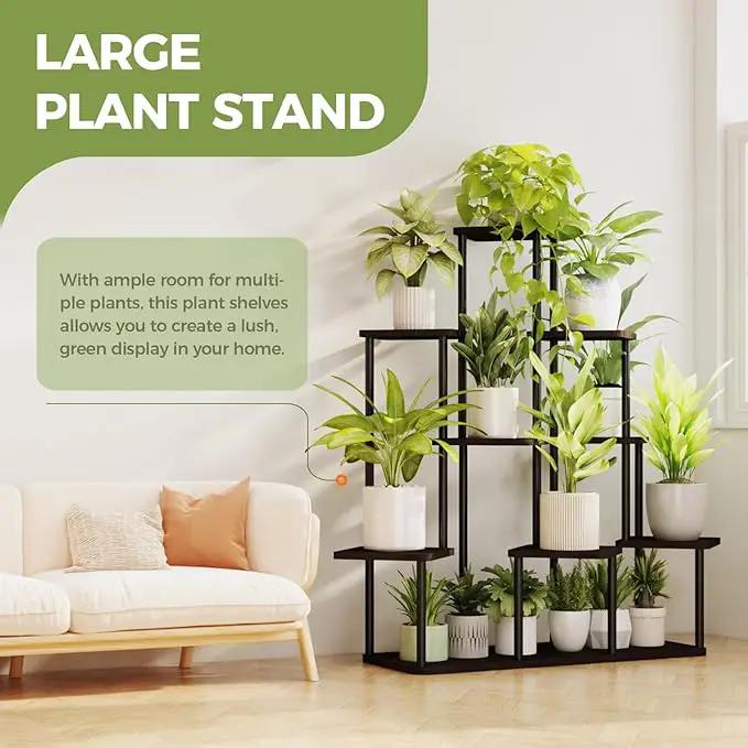 Bamworld Large Plant Stand Indoor, 9 Tier Tall Metal Plant Shelf for Multiple Plants, Tiered Flower Stand for Patio Garden Balcony Living Room Bedroom(Black) by GreenHaven Gardens