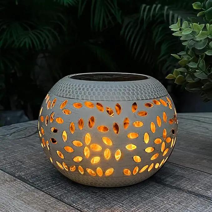 Solar Table Lantern Outdoor Waterproof- Dancing Flickering Flame Solar Powered LED Light,White Metal Desktop Decorative Lamp Auto On/Off Lighting Dusk to Dawn for Desk Patio Garden Pathway Yard by GreenHaven Gardens