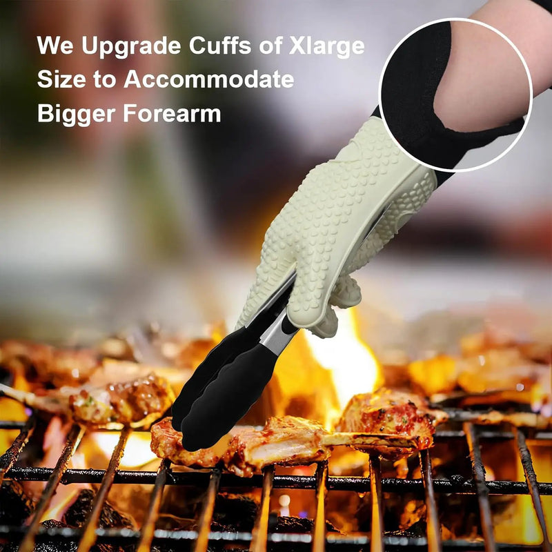GEEKHOM BBQ Gloves Heat Resistant Oven Mitts - Silicone Grilling Gloves with 14" Long Arm Protection - Waterproof Pot Holder Non-Slip for Men & Women, Kitchen Cooking, Baking, Camping, Beige by GreenHaven Gardens