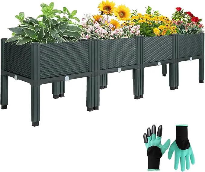 Emalie Raised Garden Beds Elevated Plastic Planter Box with Drainage Plugs Perfect for Vegetables Flowers Herbs Growing Outdoor, 63.0" Lx15.7 Wx16.5 H Grey by GreenHaven Gardens