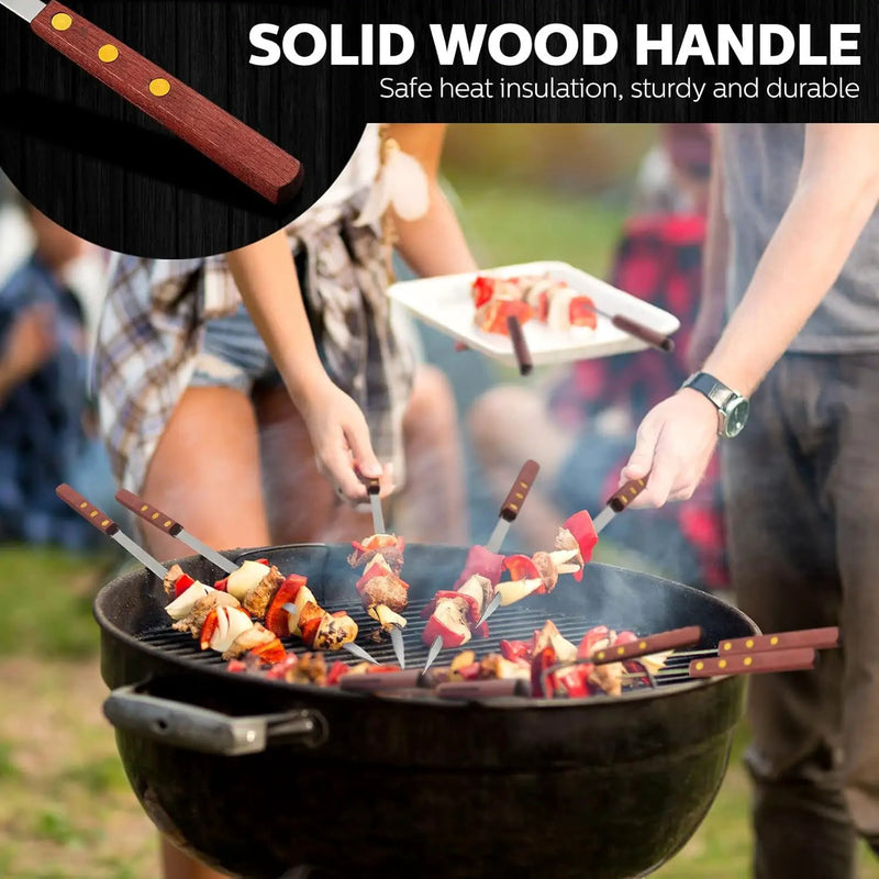 Cunhill 12 Pcs 17.7 Inch Kabob Skewers for Grilling 0.4 Inch Wide Flat Blade Thin Stainless Steel Kabob Sticks Long Barbecue Reusable Metal BBQ Skewers with Wood Handles for Tailgate Party Outdoor by GreenHaven Gardens