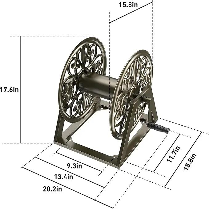 GOFORWILD Garden Wall/Floor Mount Hose Reel, Decorative Hose Reel, Garden Heavy-Duty Water Hose Holder Winder, Holds 200-Feet of 5/8-Inch Hose by GreenHaven Gardens