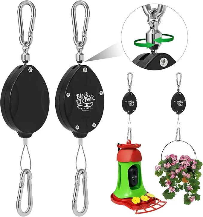 Plant Pulleys, Heavy Duty Retractable Hangers, 304 Stainless Steel Rope, Auto Plant Holder, Adjustable Climbing Hook for Garden Baskets, Watering, or Bird Feeders 2PC (Black) by GreenHaven Gardens